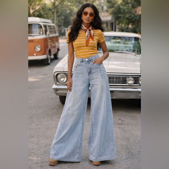 INSANE GENE High Rise Wide Leg Jean 3 25 Grey ant dupe light blue wash 70s retro